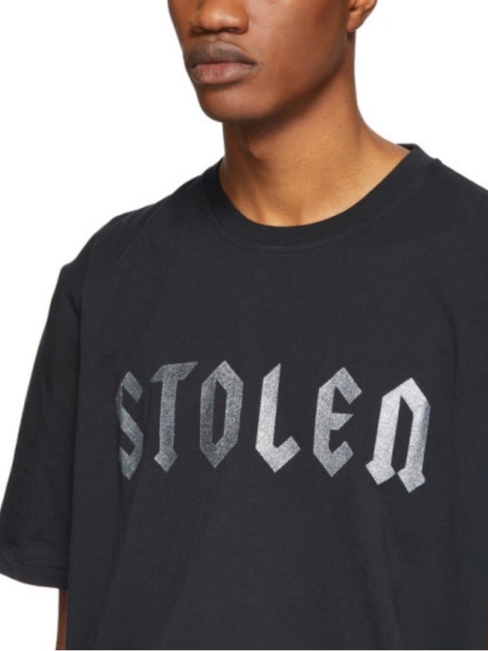 Stolen Girlfriends Club SSENSE Exclusive Black Glittered Logo T-Shirt Men’s Sz M